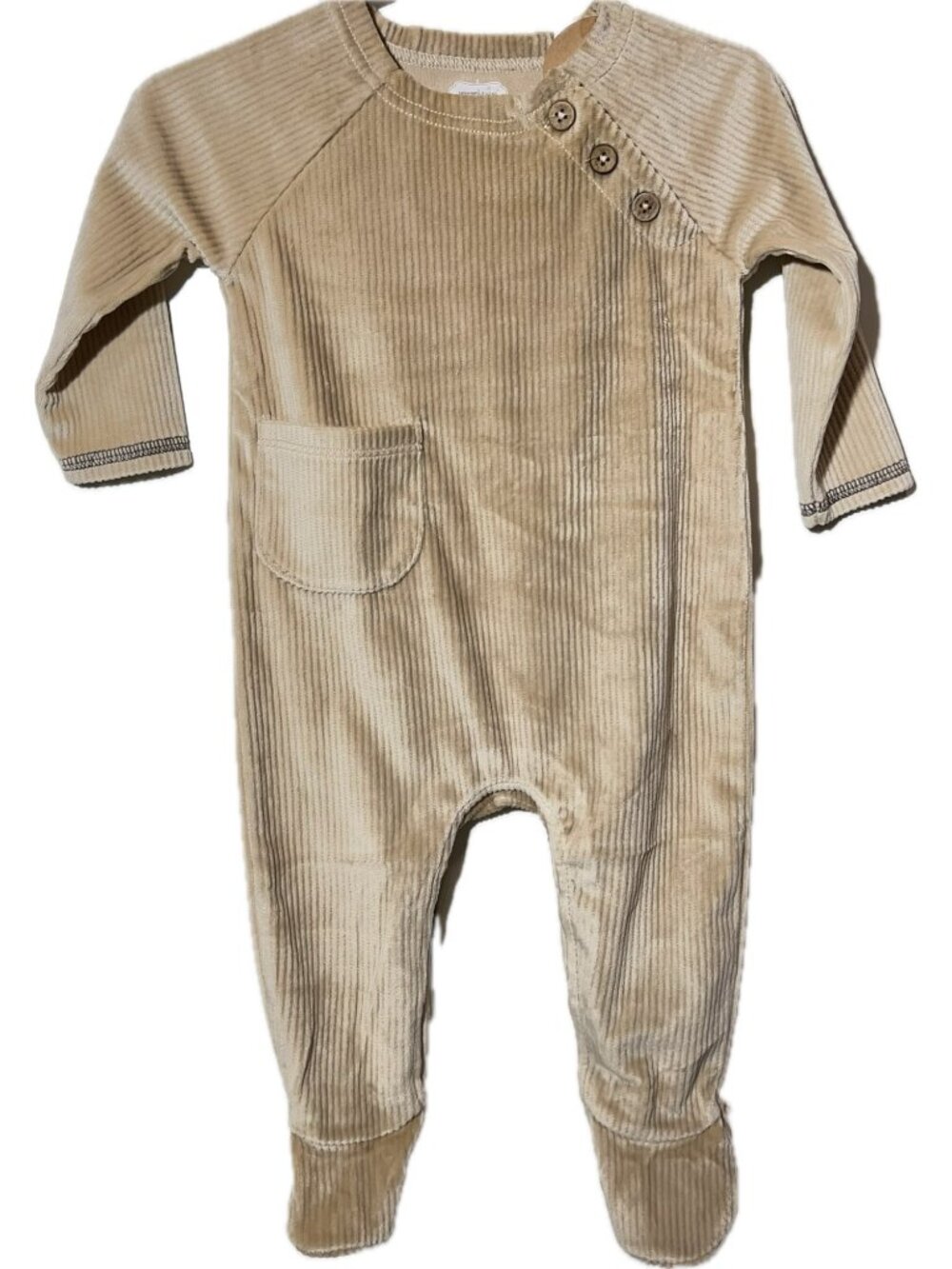 Mud Pie 3m 6m NWOT neutral tan ribbed velour romper sleeper footed one piece